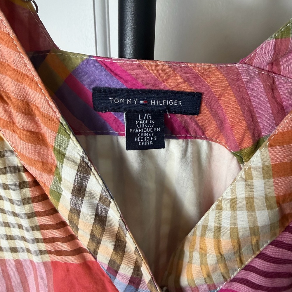Multicolor Plaid Madras Wrap Sundress - Pink & Orange Size Large Pockets - Picture 7 of 12
